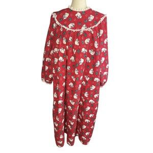 Vintage Lanz Of Salzburg Large Nightgown Flannel Polar Bear Snowflakes Eyelet